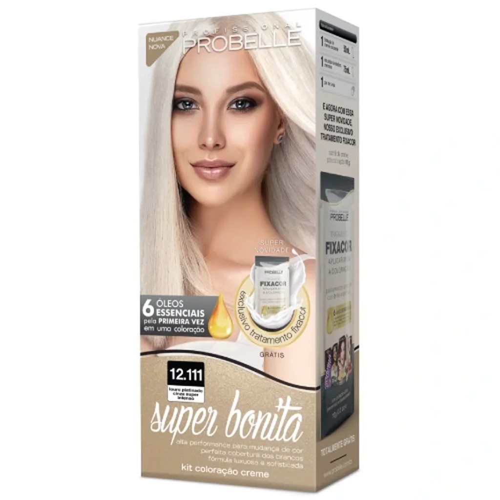 Kit Coloração Probelle Super Bonita N. 12.111 Louro Platinado Cinza Super Intenso
