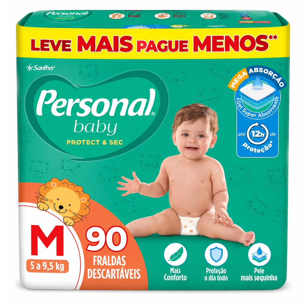 Fralda Personal Baby Protect Sec M 90 Unidades 5 a 9,5kg
