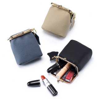 Estojo de batom mini em couro legítimo com textura de lichia, estilo Instagram, multifuncional, bolsa de armazenamento p