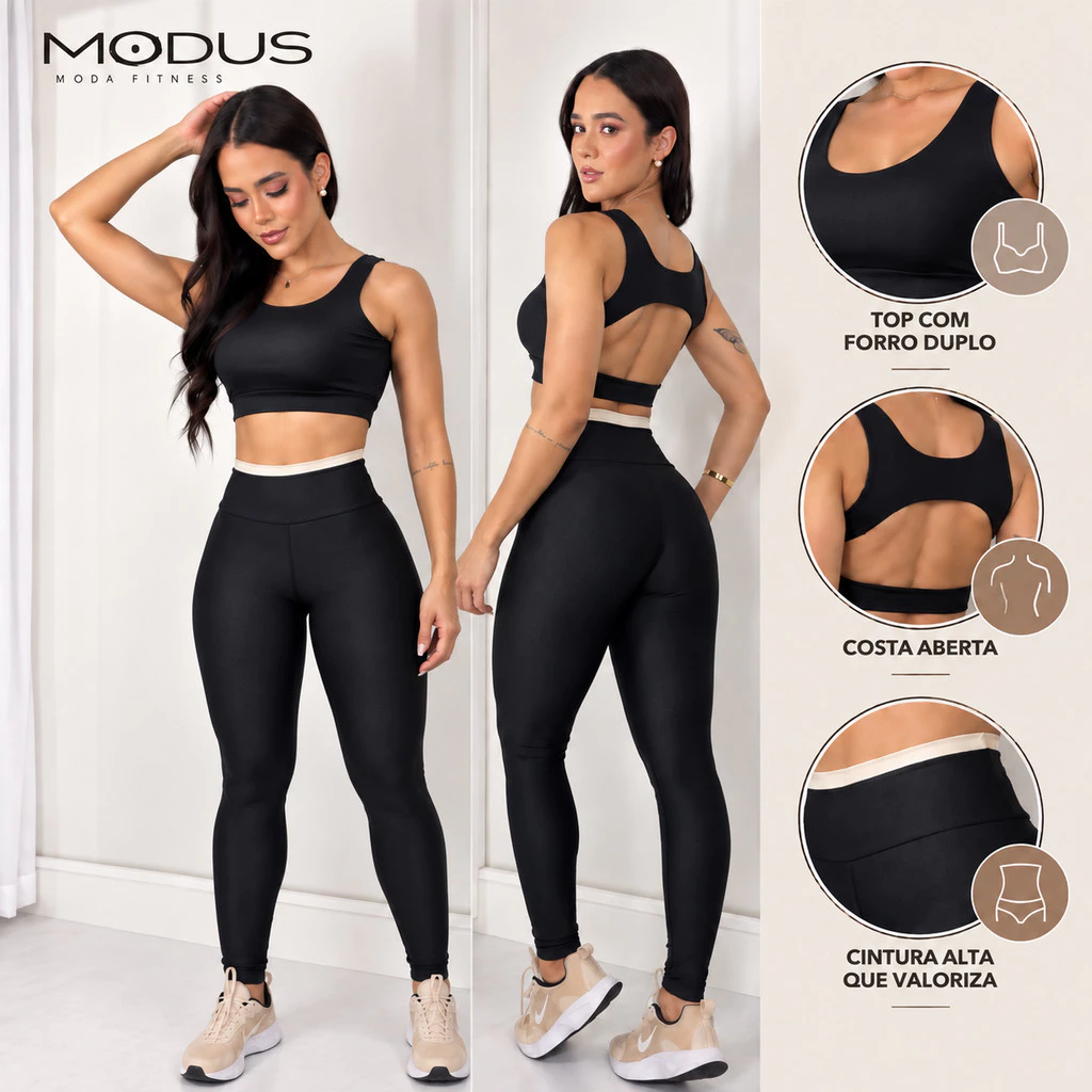 Conjunto Feminino de Academia Calça Legging + Top com Alta Compressão e Zero Transparência — imagem 1