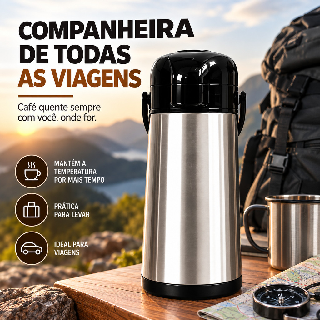 Garrafa Inox 1L 1,9L para Café Térmica Pressão Quente ou Frio