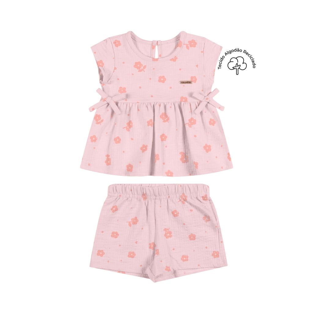 Conjunto Bebê Menina Canelado Laços Colorittá Rosa