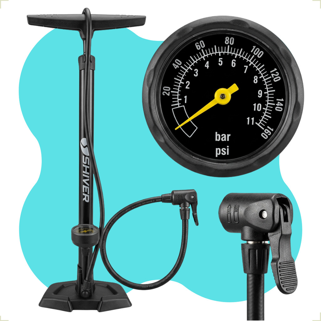 Bomba Oficina com Manometro Shiver encher pneu bicicleta 160psi Valvula inteligente tipo highone