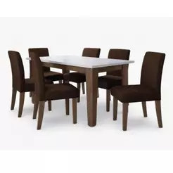 Conjunto de Mesa Sala de Jantar Miami com 6 Cadeiras Trieste Suede 1,60m Cedro / Off White / Chocola