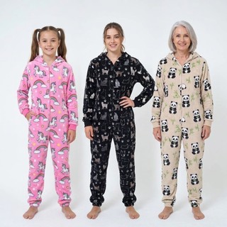 Pijama Feminino Macacão Com zíper e Capuz Pijama Flanelado Soft rlc modas Premium
