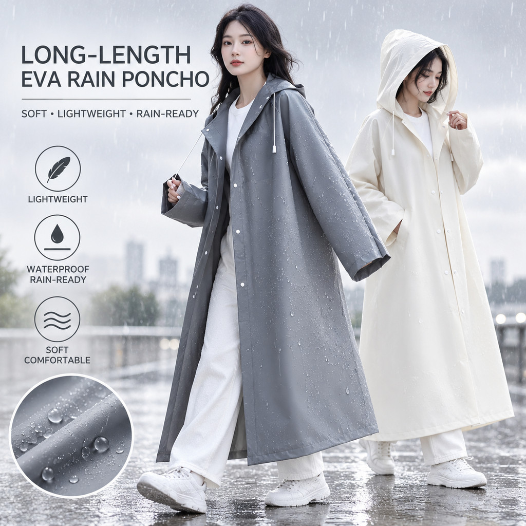 Capa de chuva para adultos Poncho longo EVA espessado à prova de chuva com capuz para ciclismo ao ar livre Caminhadas Po