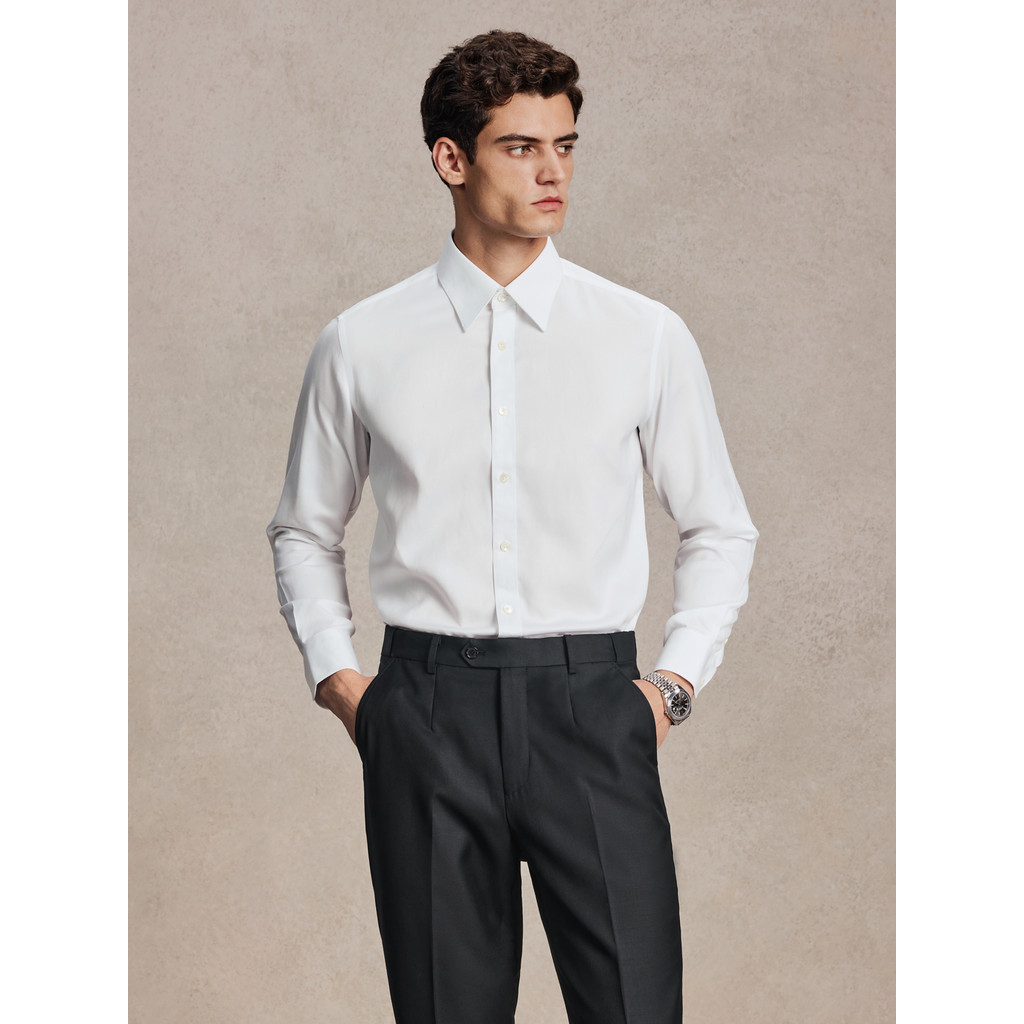 [Três à prova + não ferro] camisa masculina de algodão puro gola pontiaguda Anti-rugas branco negócios casamento respirá
