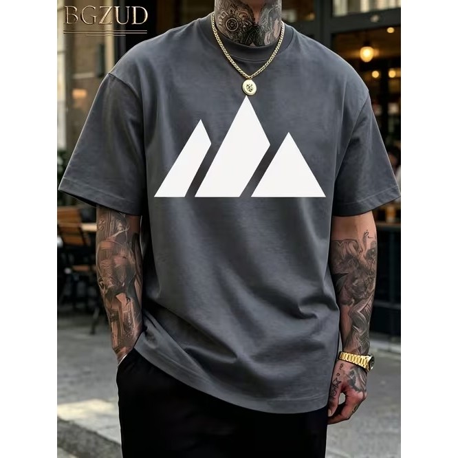 Camiseta Masculina Manga Curta Estampada Triângulo Branco Confortável Premium Moderna Estilosa Elegante Moda Casual