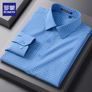 Lomon novo estilo camisa xadrez azul masculina de manga comprida Casual não-ferro listrado impresso camisa masculina de 
