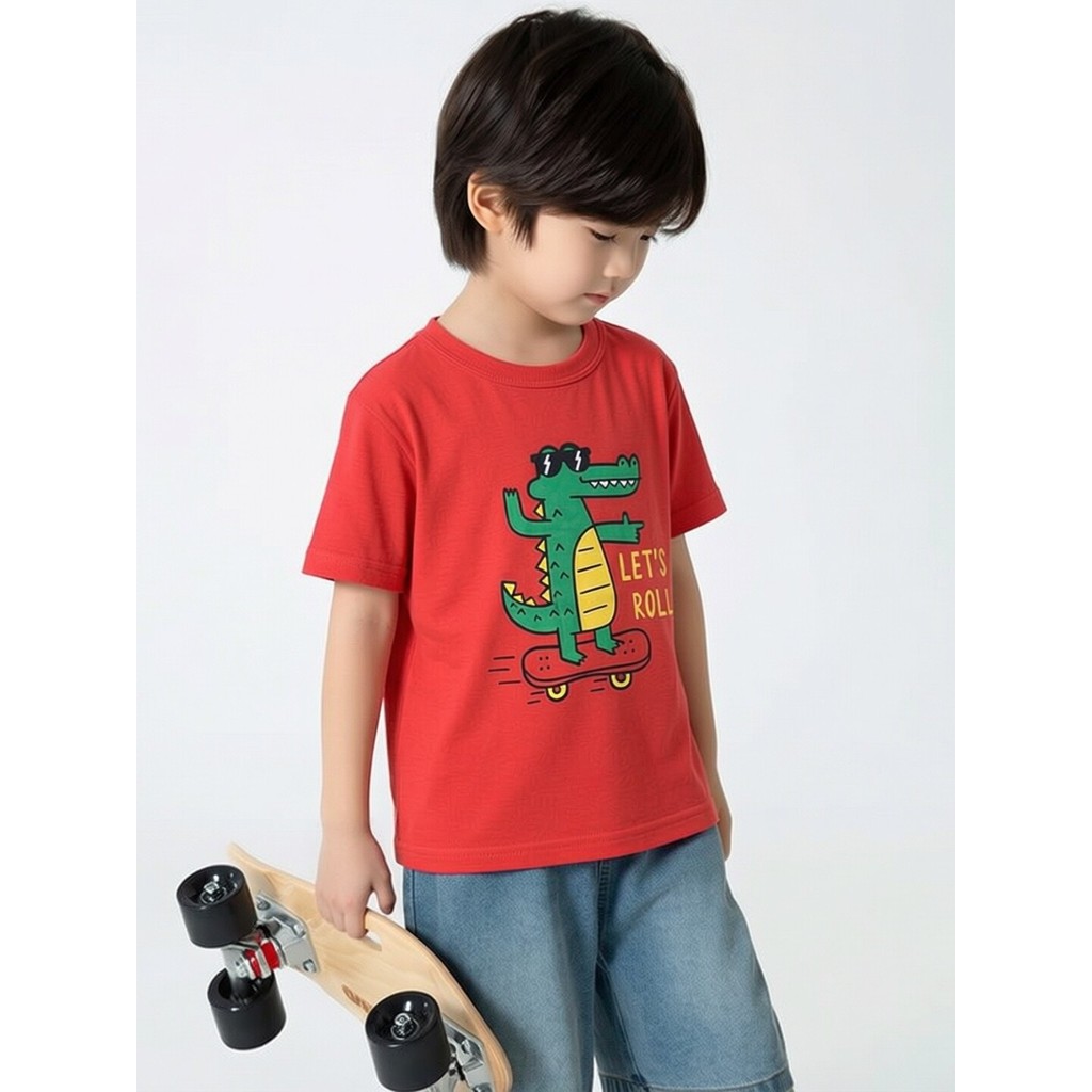 27 crianças marca comércio exterior verão puro algodão dos desenhos animados crocodilo impressão de manga curta camiseta