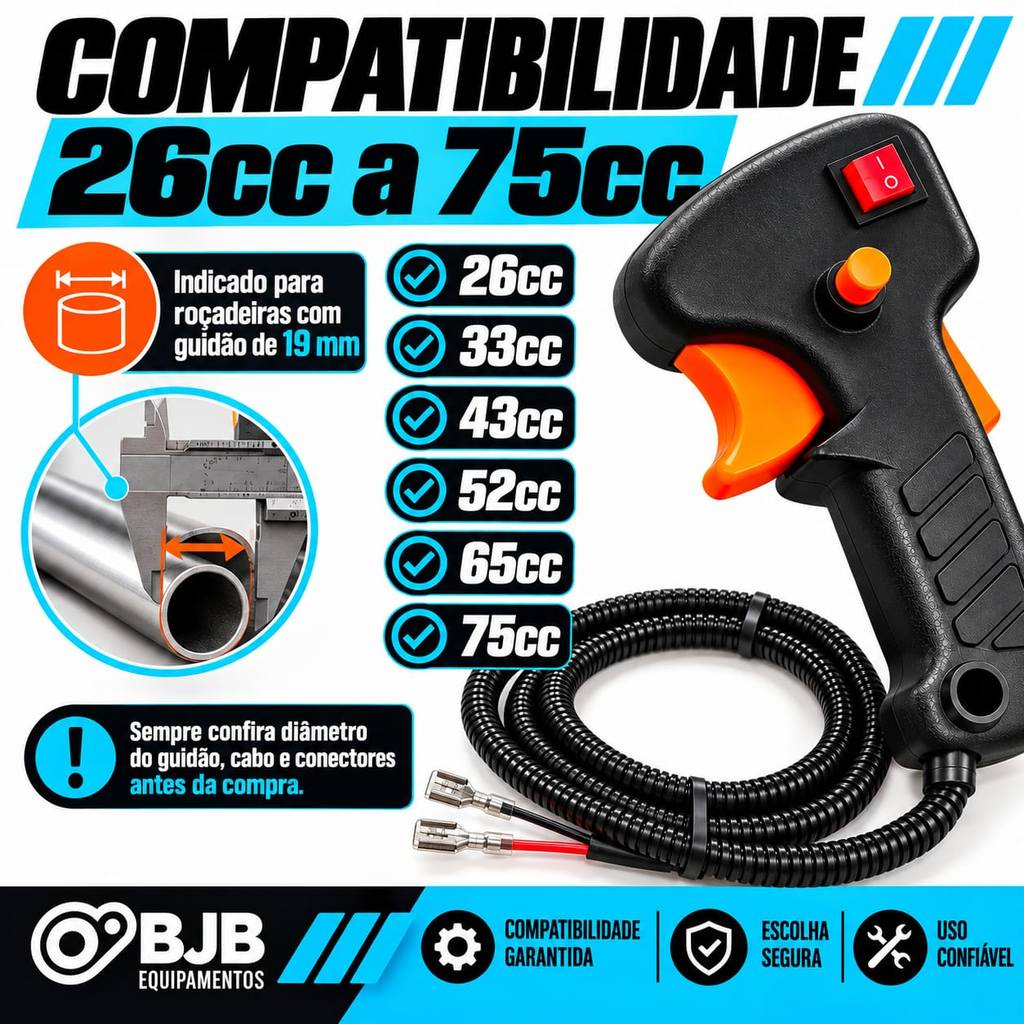 Conjunto Gatilho Cabo Acelerador Roçadeira 2 Tempos Multimarcas Comprimento do cabo 80 cm Encaixe para guidão de 19 mm — imagem 2 de 2