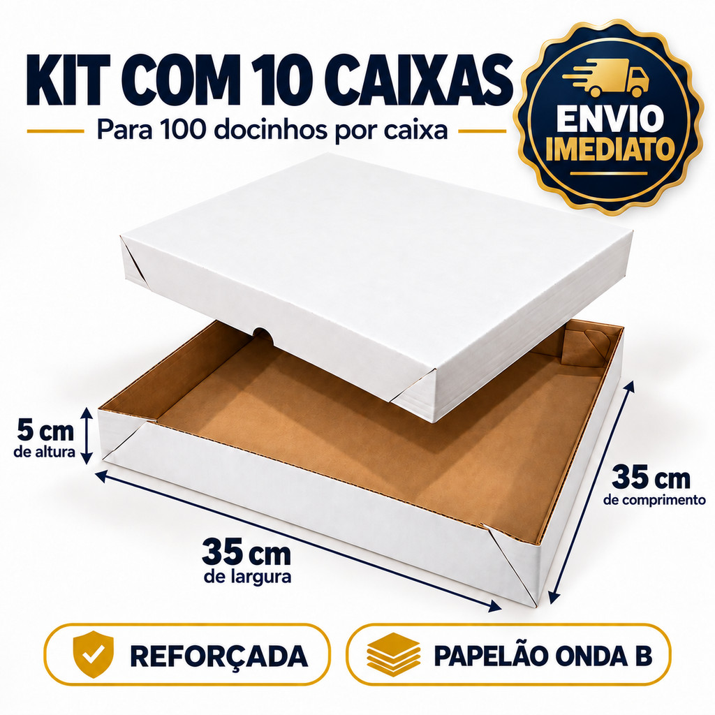 10 Caixas 35x35x5 Branco para 100 Doces ou Salgados Montável