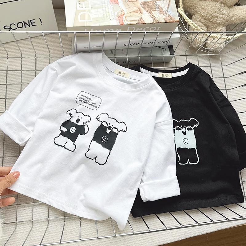 Crianças puro algodão dos desenhos animados solto manga comprida camiseta 2026 primavera outono novo estilo menino bebê 