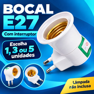 Bocal Branco E27 com Dois Pinos para Lâmpada e Interruptor