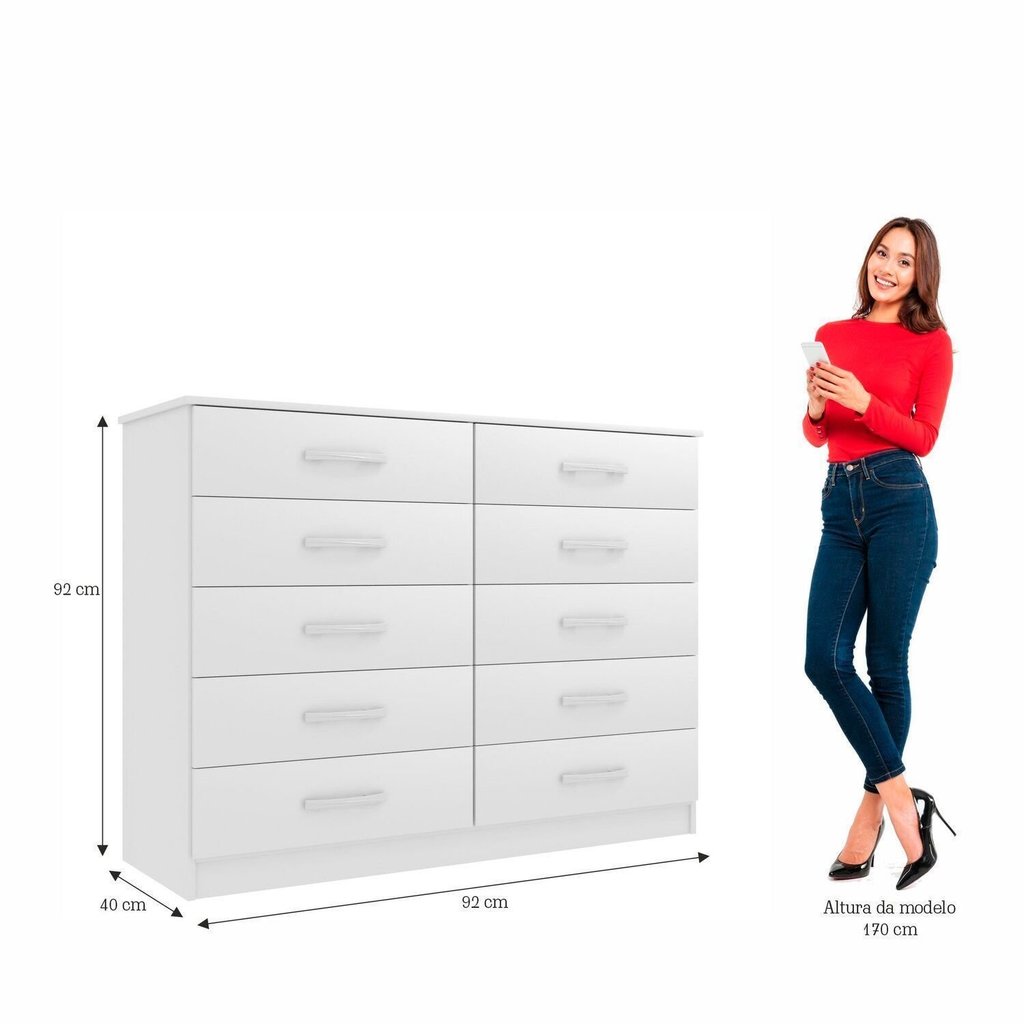 Comoda para Quarto 10 Gavetas Marbela Branco Branco · foto 2