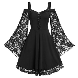 Manga Sino De Ombro Europeia E Americana , Costura De Renda , Vestido Retrô Literário , Saia casual Feminina , Um Por .