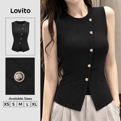 Lovito Top Casual Rosa Assimétrico com Abotoamento Frontal Dividido Primavera/verão para mulheres TKK9P1D442