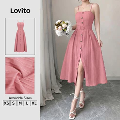 Lovito Vestido Elegante Rosa com Fenda Primavera/verão para mulheres DRK9P2D542