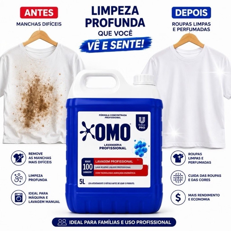 Lava Roupa Sabão Líquido OMO Lavagem Perfeita 5L