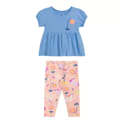 Conjunto Bebê Menina Curto Flor em Puff Elian Azul