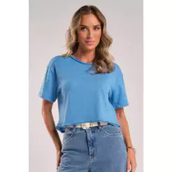 Blusa Feminina Manga Curta Marialícia Azul
