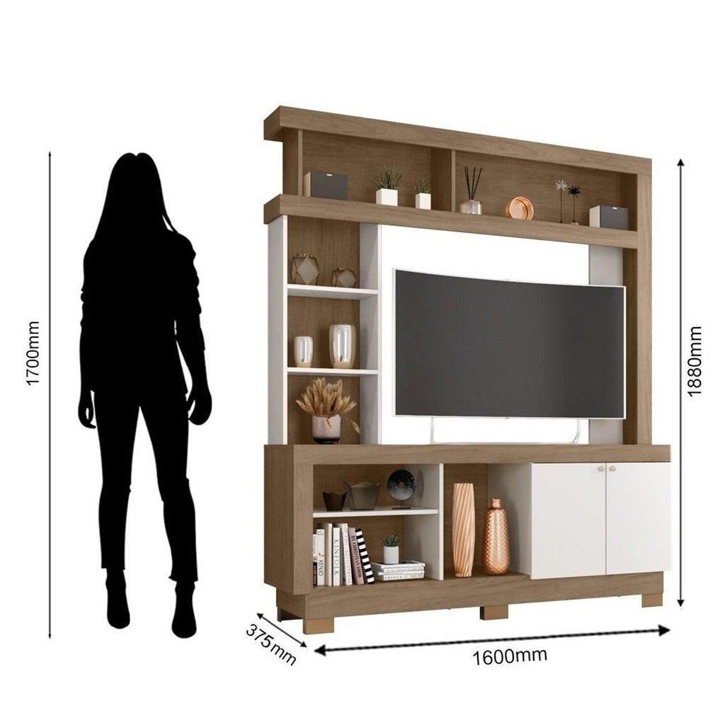Estante para TV e Home Theater até 50 Polegadas 160CMX188CM 2 Portas Mali Marrom Carvalho Oak/Branco · foto 2
