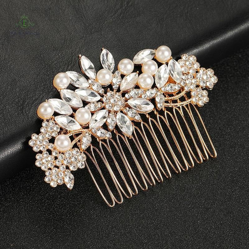 EA & Moda – Acessório de cabelo para noiva com strass e pérolas, presilha lateral, acessório para noiva, joias de crista