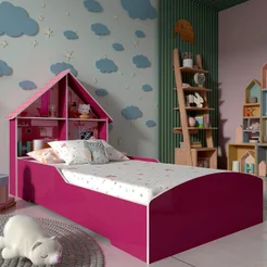 Cama Infantil Casinha 100% MDF Rosa/Pink Ploc Pink