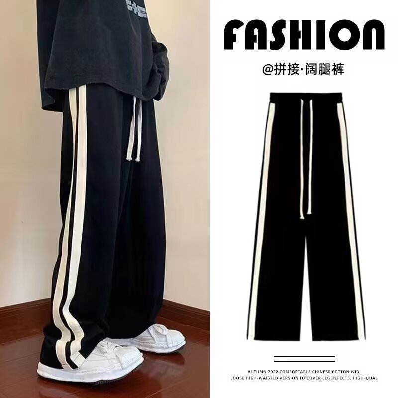 Listras americanas moda legal calças de perna larga masculina calças esportivas casuais em linha reta Cross-Border prima