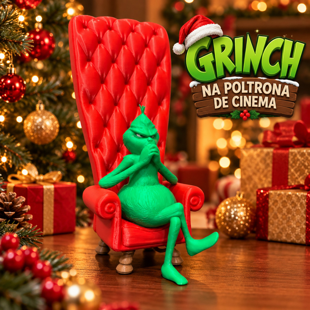 Grinch na Poltrona de Cinema Boneco Decoração de Natal Enfeite Natalino Presente 13cm