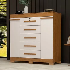 Cômoda 2 Portas 5 Gavetas 100% MDF 120cm Coleus Espresso Móveis Bege/Cinamomo/Off White Off-White/Cinamomo