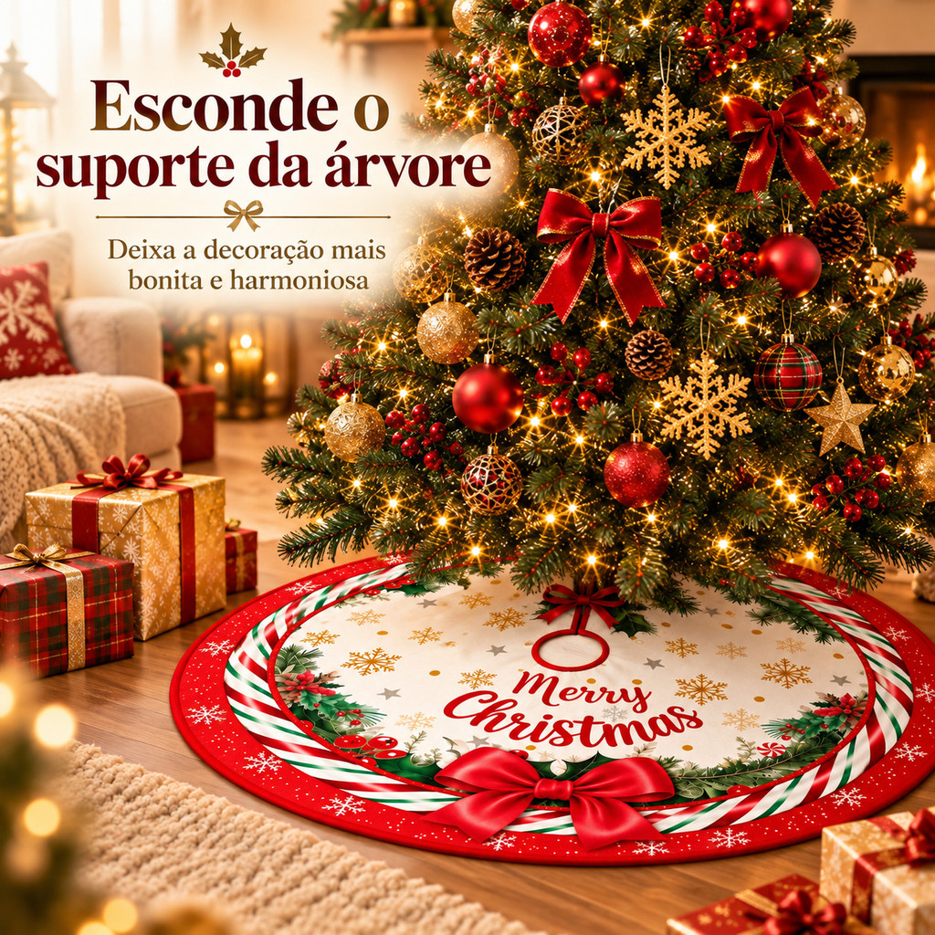 Saia Para Árvore De Natal 90cm 120cm Decoração Natalina Elegante Com Laços Vermelhos Pelúcia Macia Para Casa Sala — imagem 2 de 2