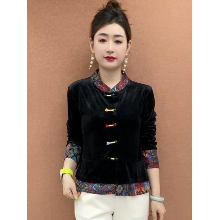 Estilo ocidental roupa de mãe novo estilo chinês camisa pequena de meia-idade mulheres idosas primavera outono manga com