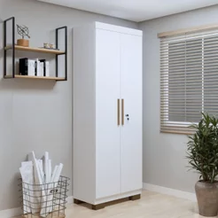 Armário Multiuso 2 Portas com Chave e 5 Prateleiras Asteca Branco Branco Brilho