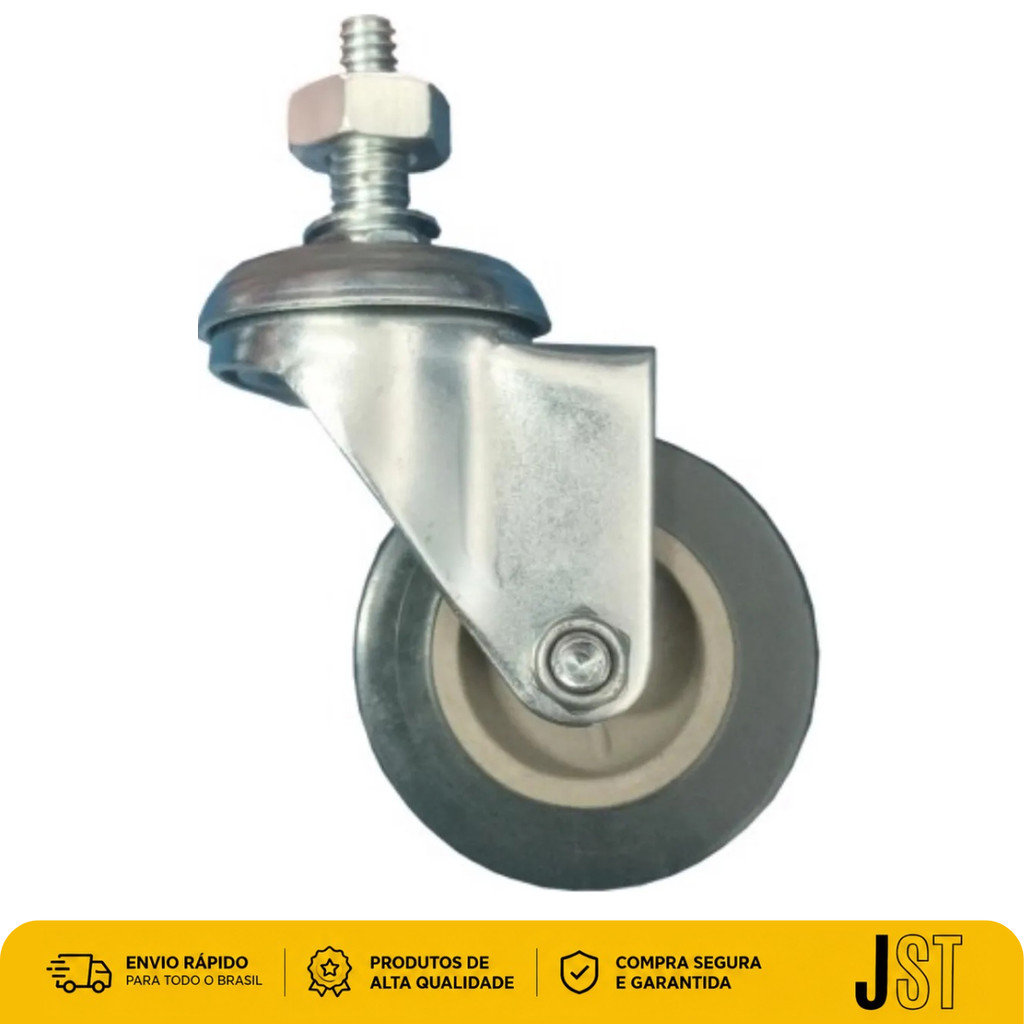 Rodízio Giratório com Rosca PVC 2 Pol 50mm 50kg JST Rodinha Móveis 3/8