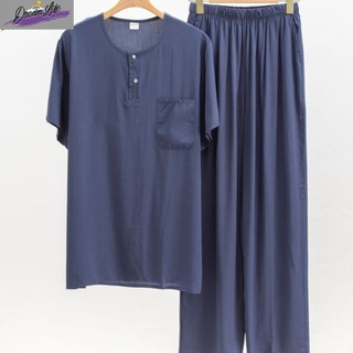 Pijamas de seda de algodão masculino 2026 verão fino terno de manga curta solto pulôver algodão Artificial Loungewear ca