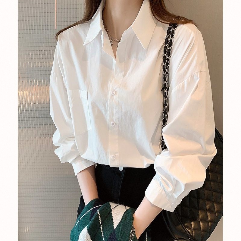 Camisa branca elegante feminina novo estilo Design primavera verão topo Casual camisa de fundo All-Match camisa de manga