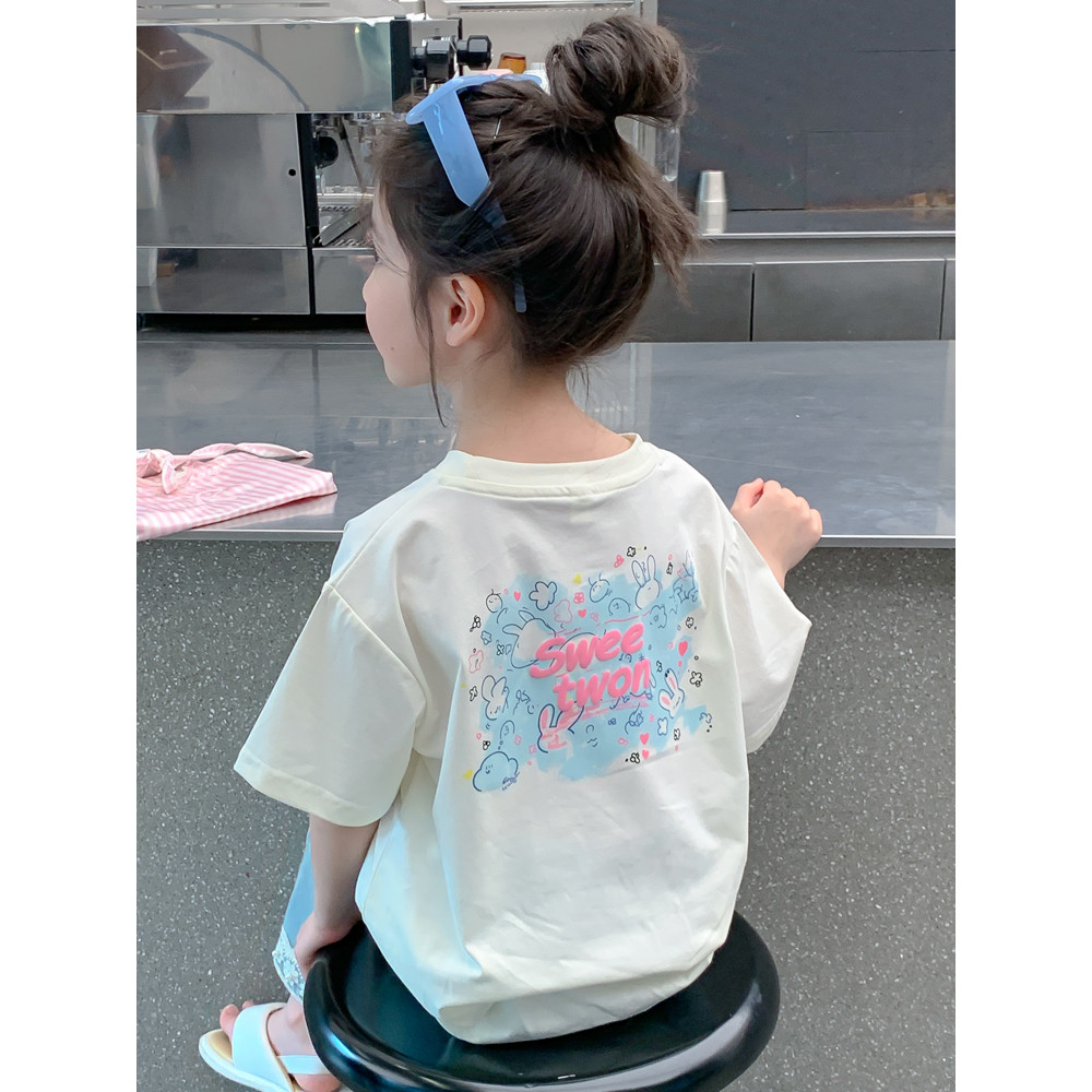 Meninas verão camiseta 2026 novo estilo crianças moda versão coreana meninas verão de manga curta camiseta dos desenhos 