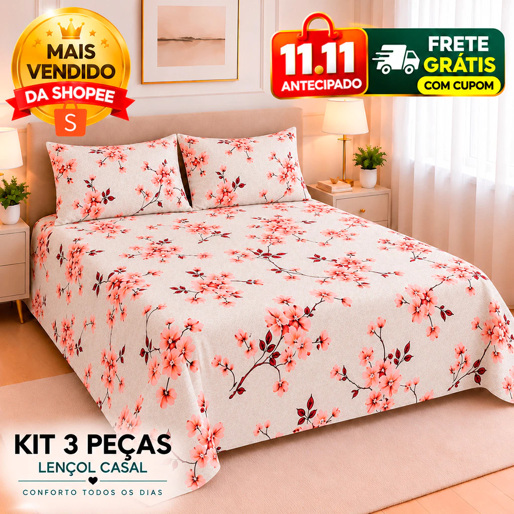 Kit 3 Pçs Lençol Casal Percal 500 Fios Linha Premium Luxo — imagem 1