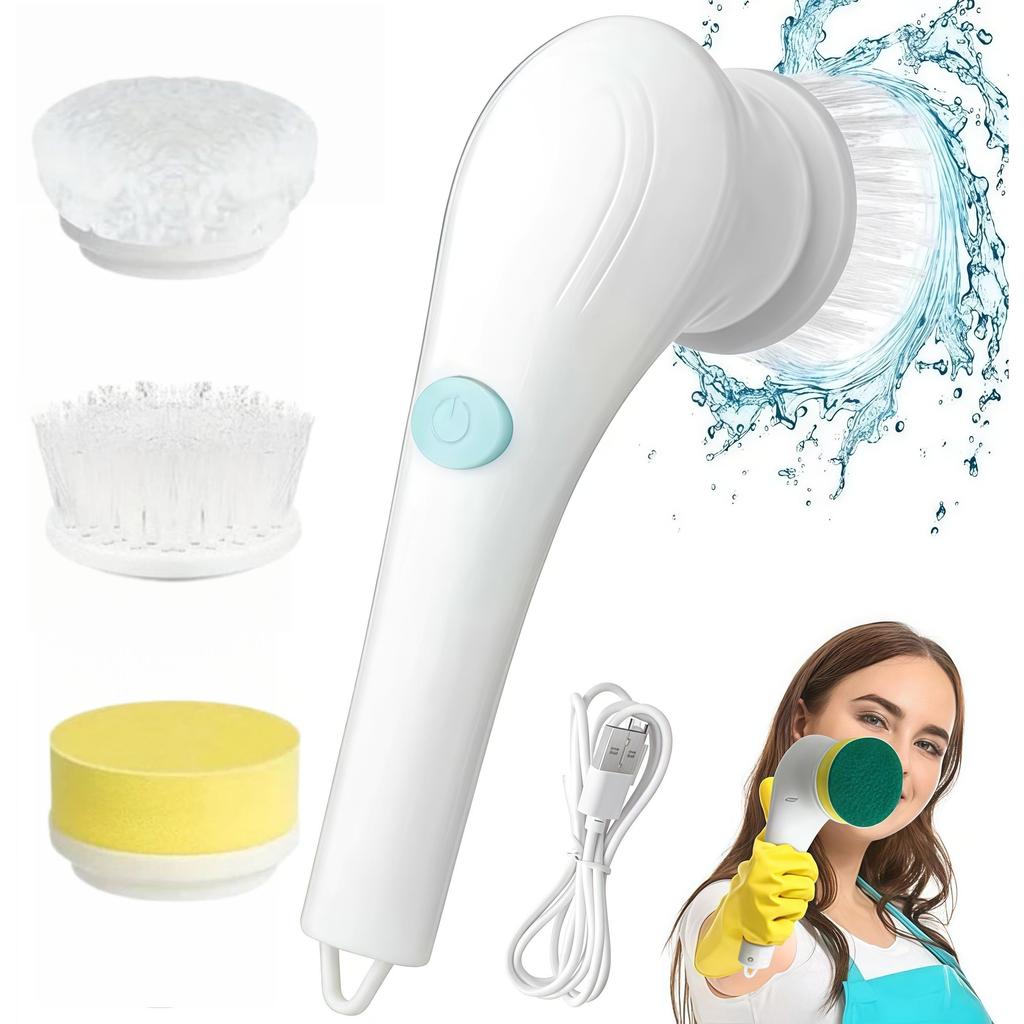 Escova Elétrica de Limpeza 3 em 1 Recarregável Giratória com Cabo Extensível, Ideal para Banheiro, Cozinha e Pia