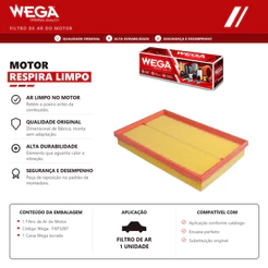 Filtro de ar do Motor VW FOX 1.6 V8 GOLF 1.6 8V POLO 1.6 8V 2003 a 2009 – Wega FAP3287