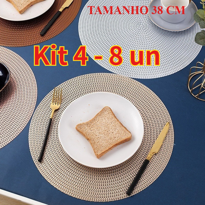 Jogo americano Kit 4 ou 8 Peças Mesa Jantar Dourado Prata Rose 38cm