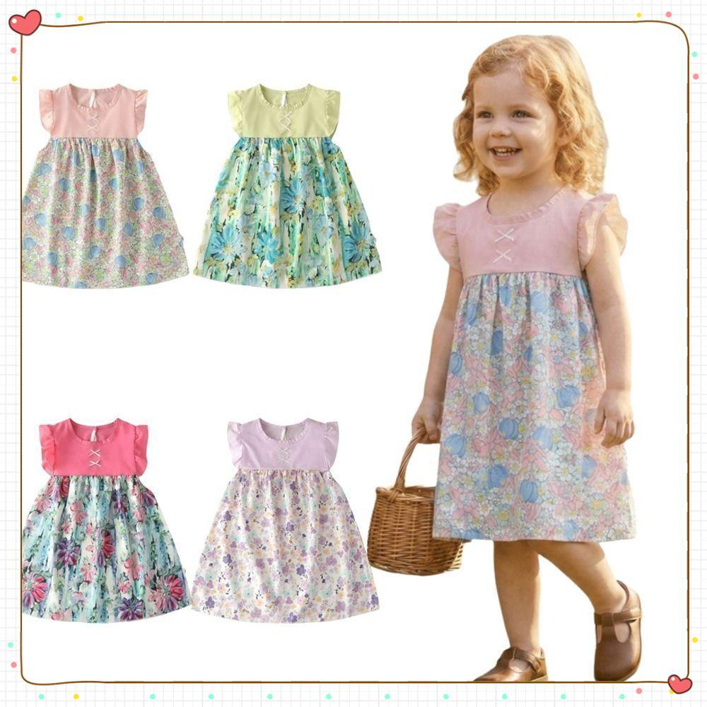 Vestidos De Verão Para Meninas , Infantis Macios Florais Doces , Vestido De Princesa Respirável Com Absorção De Suor