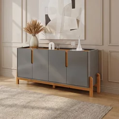 Buffet 170cm 4 Portas Lizz Versátile 2022 Cinza/Perola/Cedro Cinza Perola/Cedro
