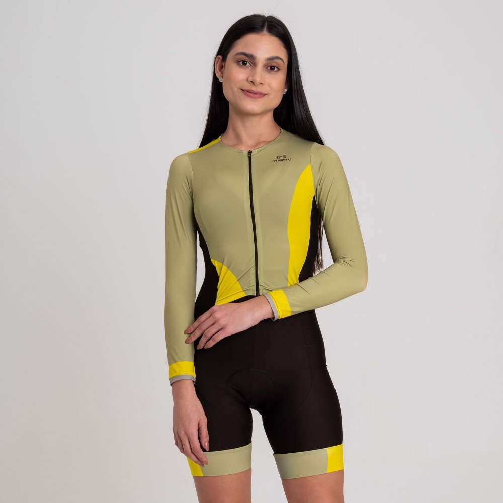 Macaquinho Feminino Forro em Gel Slim Ciclismo Sport Manga Longa Militar | Marcio May Sports