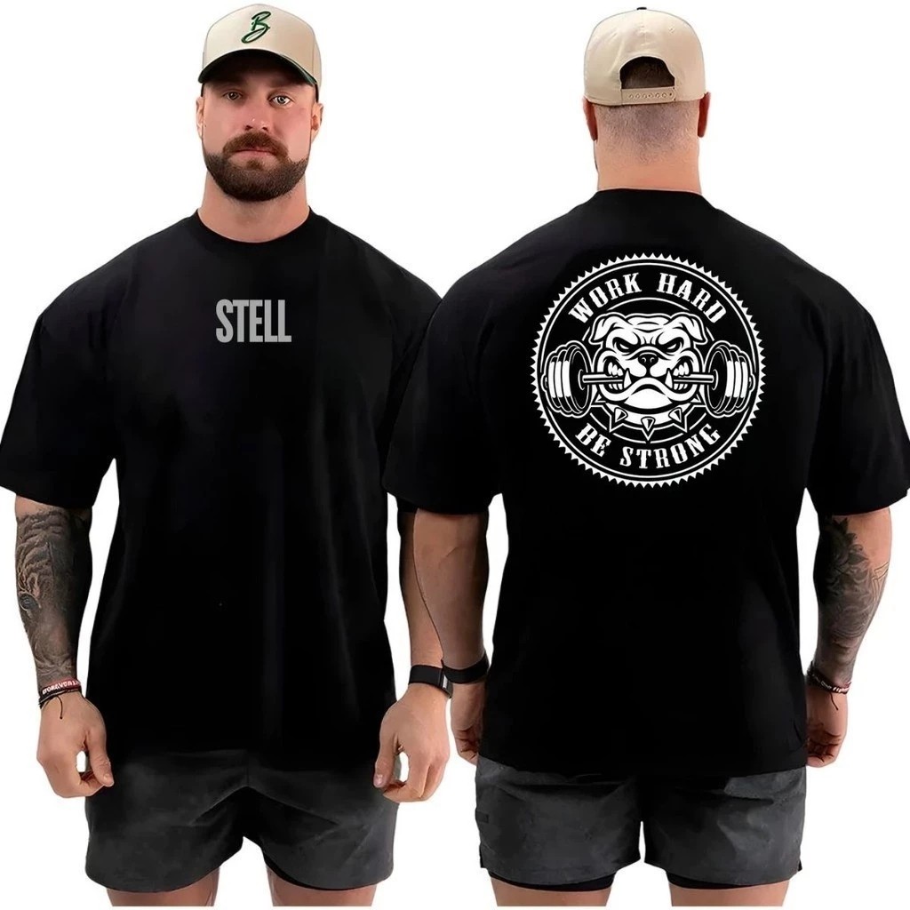Camiseta Masculina Academia Work Hard Lançamento 100% algodão Unissex Plus Size Oversized Premium - Estampaê