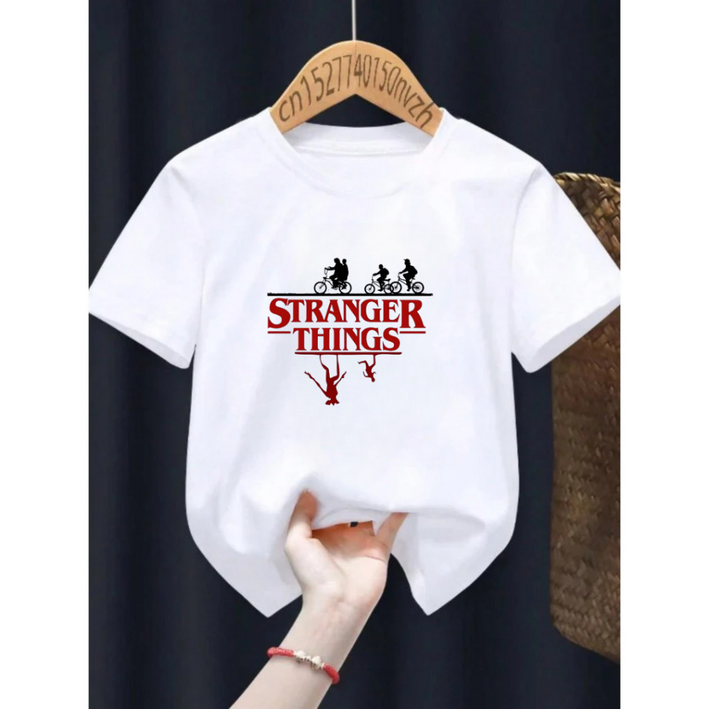 Camiseta Infantil Blusa Juvenil Stranger Things Demogorgon – Camisa Estampa Personagens Desenho Filme Unissex