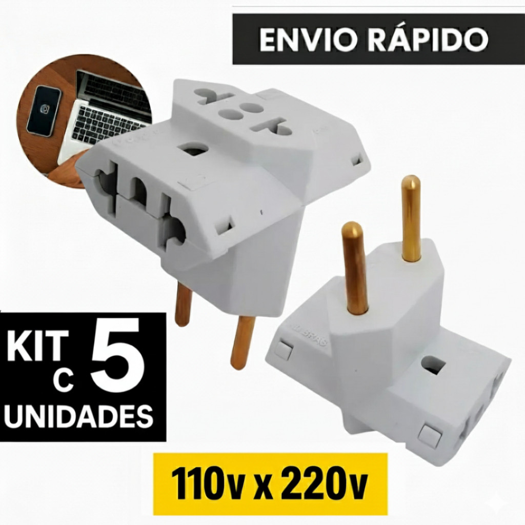 Adaptador de Tomada T C/1, 3 5 e 10 unidades Benjamin 10A/20A Pino Maciço Adaptador T Resistente Air Fryer - Secador