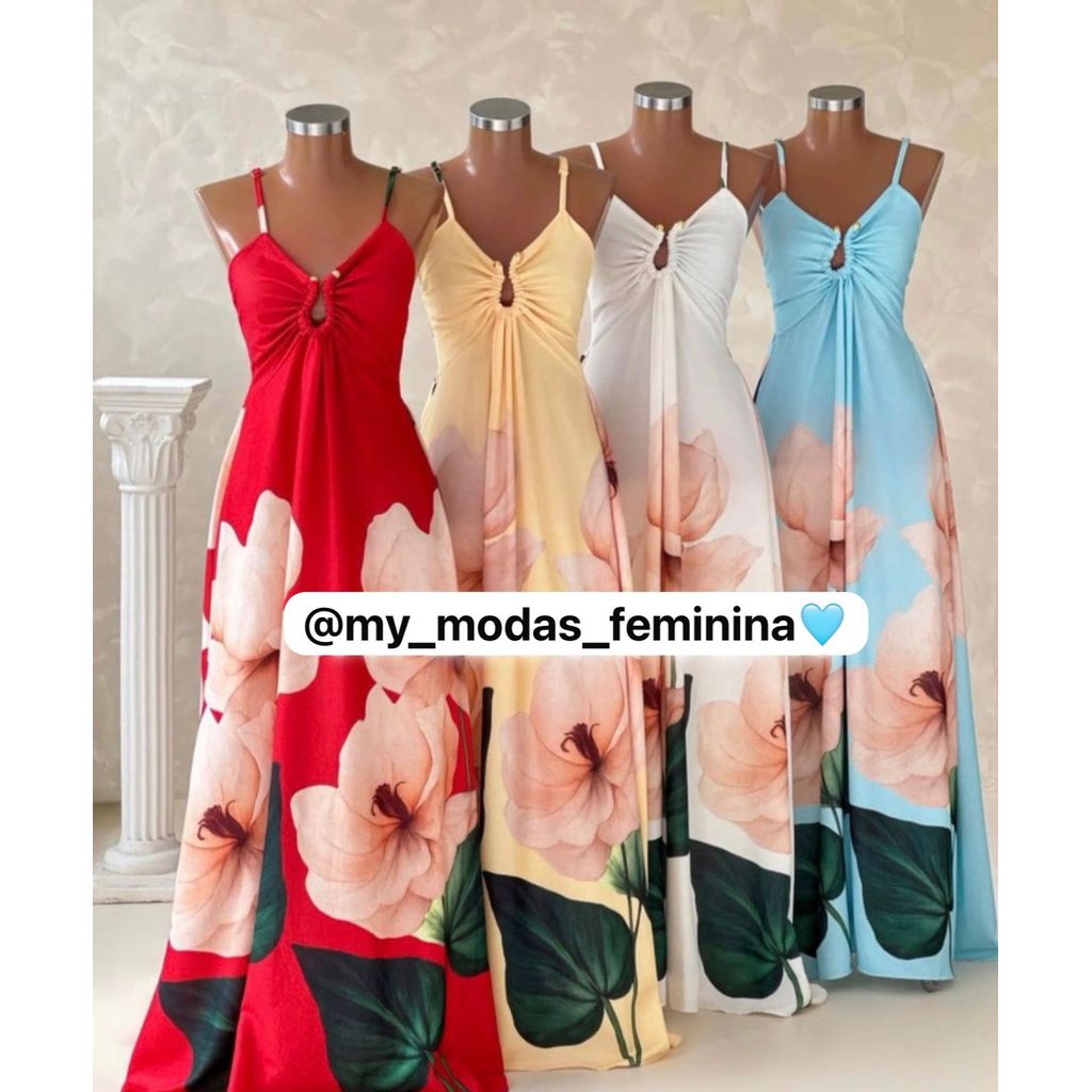 Vestido Feminino Tropical Longo Florido Moda Elegante Verão Soltinho Gringa Casual Dia a Dia