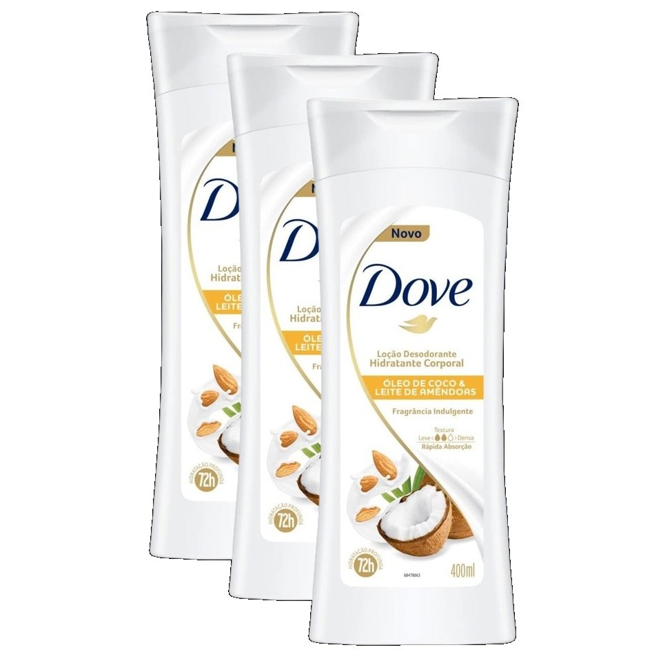 3 Dove Loção Hidratante Corporal Óleo Coco E Amêndoas 400Ml em Oferta na Shopee